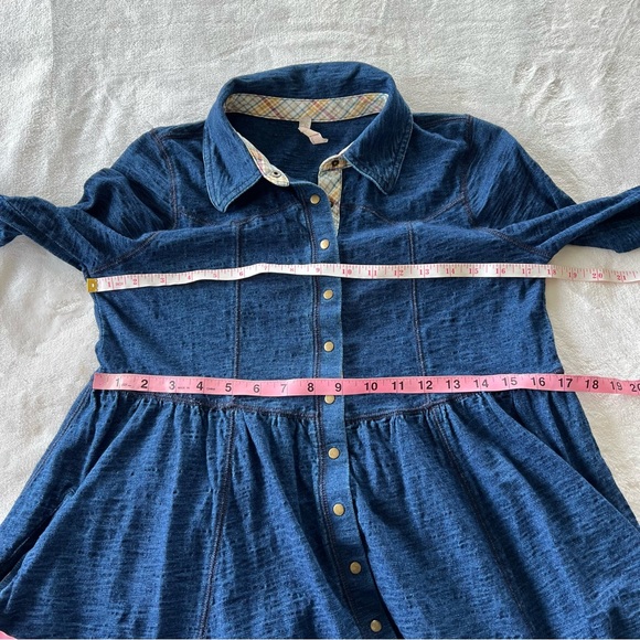 Free People Stretch Denim Knit Button Down Shirt Dress - Picture 9 of 10